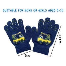 Gfamous Stretch Full Finger Gloves 3 Pairs Warm Knitted Gloves Children's Gloves Winter Warm Knitted Gloves Full Finger Stretch Gloves for Years Old Children School Outdoor Play, Red Blue Grey