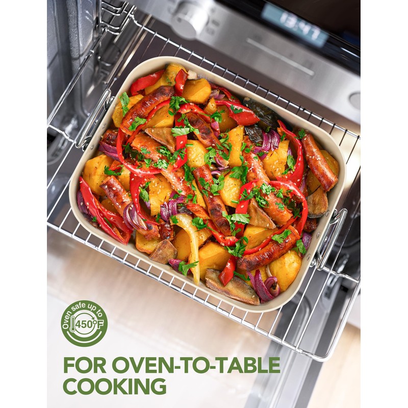MICHELANGELO Nonstick Ceramic Roasting Pan with Rack, Turkey Roasting Pan