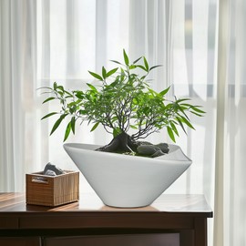 Teagas Bonsai Pots 13 Inch - Ceramic Succulent Pots with Drainage Hole Decorative Plant Pot Indoor Large Outdoor Planter Modern Flower Pot for Home Garden Office Room Decor Gray