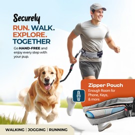 PORTENTUM Laisse canicross Chien, Main Libre Chien, Anti-tirons, pour Ceinture, avec Poches intégrées et Coutures réfléchissantes, Running (Grise)