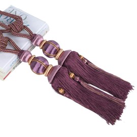 ZHMF 1 Pair Curtain Tiebacks Holdbacks Clip Binding Rope Tie Backs Handmade Tassel Tiebacks Home Window Decorative (Purple)