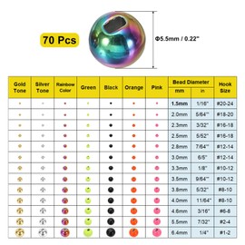 PATIKIL Fly Tying Tungsten Beads, 70 Pcs 5.5mm / 0.22 Inch Tungsten Slotted Round Ball Bead for Fly Tying Jig Hooks, Colorful