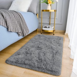 MOONLIGHT20015 Rugs Living Room – Grey Area Rugs for Bedroom Small Anti Slip – Modern Super Soft Thick Pile Fluffy Shaggy Rug – Plush Carpet Non Shedding Easy to Clean, 50cm x 80cm