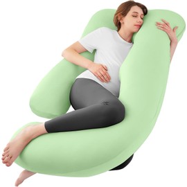 Sasttie Pregnancy Pillows for Sleeping, Jumbo U Shaped Cooling Full Body Pillow with Removable Cover, Pregnant Women Must Haves, Maternity Essential, Light Green