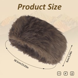 Faux Fur Headband Elastic Winter Earwarmer Earmuff Brown Fluffy Band For Cold Weather Headwrap Cover Outfits Furry Ski Hat Accessories For Women Girls