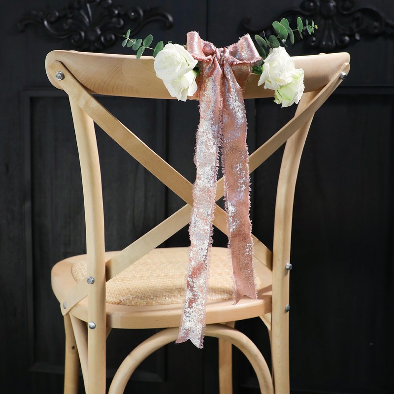 Keypan Rose Gold Chiffon Ribbon, Shimmery Gold Silk Ribbon Frayed