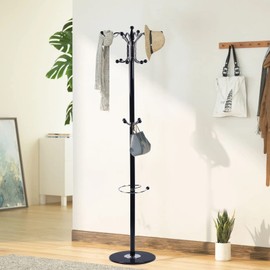 kunghei 67" Metal Coat Rack Stand Satin Steel Marble Base with 16 Hooks Metal Tree Hat Rack & Coat Hanger Floor Standing Clothes Rack High-Grade Wall Bedroom Hall Entryway Organizer Storage,Black