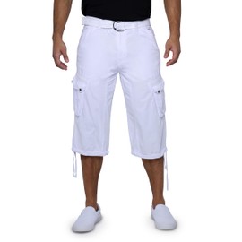 X RAY Men's Belted Tactical Cargo Long Shorts 18" Inseam Below Knee Length Multi Pocket 3/4 Capri Pants, White, 34