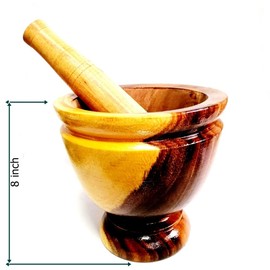 POPPIP H8XW8 Inches Wooden Mortar & Pestle Set Thai Chamchuri Wood Grinder Crusher Kitchen Tool for Grinding Herb Garlic Chilli Paste Papaya Salad Somtum Mixer Curry NAM Prik Mixing Sauce