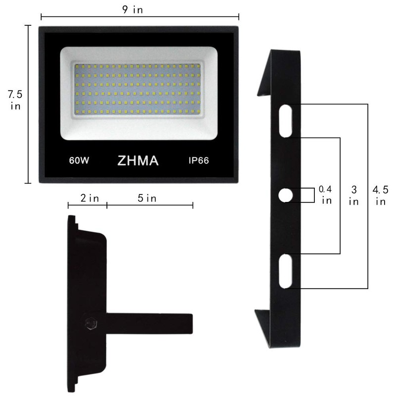ZHMA 2 Pack 60W LED Outdoor Lighting Flood Lights,Wall Light,Work