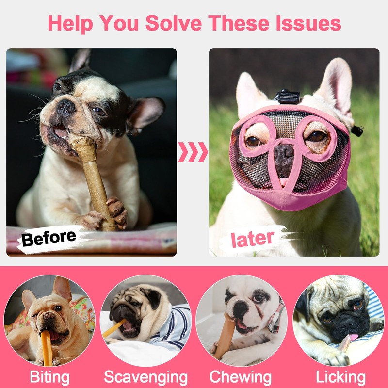 JYHY Short Snout Dog Muzzles- Adjustable Breathable Mesh Bulldog Muzzle