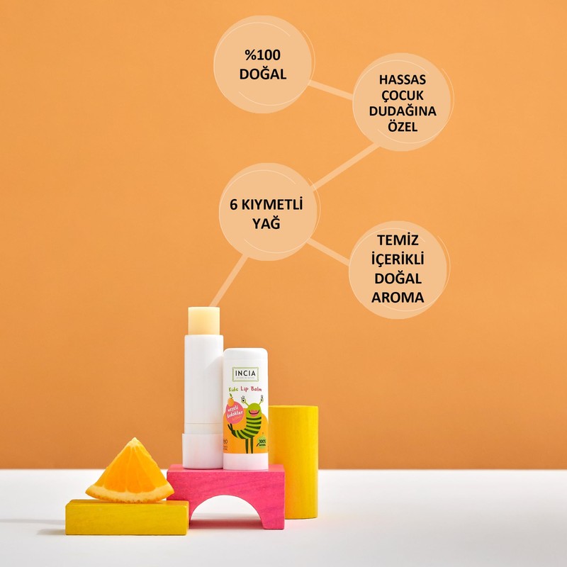 İncia Kids Lip Balm Fruity Orange, Gentle Child Care, Vegan,