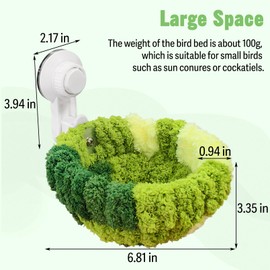 kathon Window Bird Bed with Suction Cup, Winter Warm Bird Plush Nest Parrot Sleeping Bed for Budgie Lovebird Conure Quaker (Diameter 6.7in, Green)