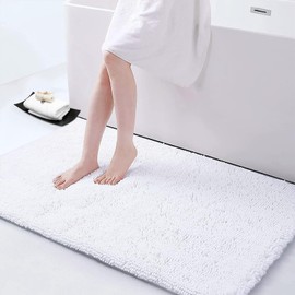 Smiry Luxury Chenille Bath Rug 44''x24'', Extra Soft and Absorbent Shaggy Bathroom Mat Rugs, Machine Washable, Non-Slip Plush Carpet Runner for Tub, Shower, and Bath Room, White