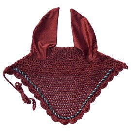 Elegant Horse Ear Bonnet, Fly Veil & Fly Mask – Superior Fly Protection with Style and Comfort for Every Ride (Maroon/Burgundy, Horse/Full)