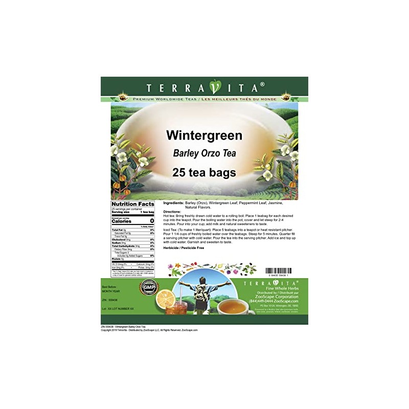 Wintergreen Barley Orzo Tea (25 tea bags, ZIN: 559438)