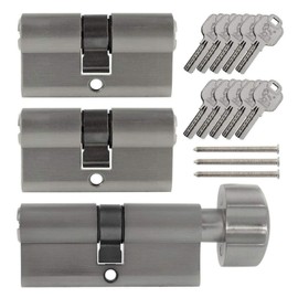 3 x Door Cylinder Lock 60 mm & 70 mm Simultaneous Locking System + 10 Keys Locking System (2 x 30/30 mm - 1 x 35/35 K mm)