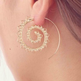 Yheakne Bohemia Mandala Spiral Earrings Gold Vortex Gear Earrings Exaggerated Hoop Earrings Large Circular Swirl Earrings Indian Tribal Earrings Jewelry for Women and Girls