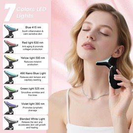 Face Massager, Electric Anti-Aging Neck Eye Massager with 7 Colors 3 Modes 45°C for Skin Care, Anti-Wrinkle Device for Slimming Face (Black)