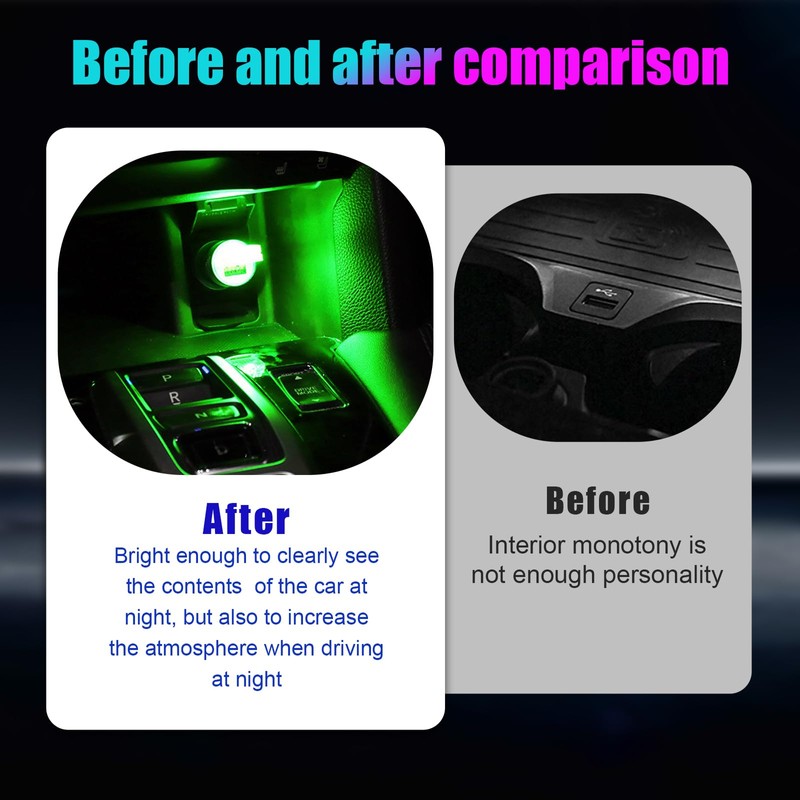 Sylvil 4 PCS USB LED Car Interior Atmosphere Lamp, Portable