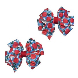 Blue Gingham Apples Toddler Hair Bow Set