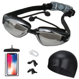 CYFIE Swimming Goggles, Adult, Anti-Fog, Swimming Goggles, Swim Goggles, Adult Swim Cap, Nose Belt, Ear Plugs Included, Case Included, Adjustable Belt, Water Glasses, Leak-Prevention, Unisex