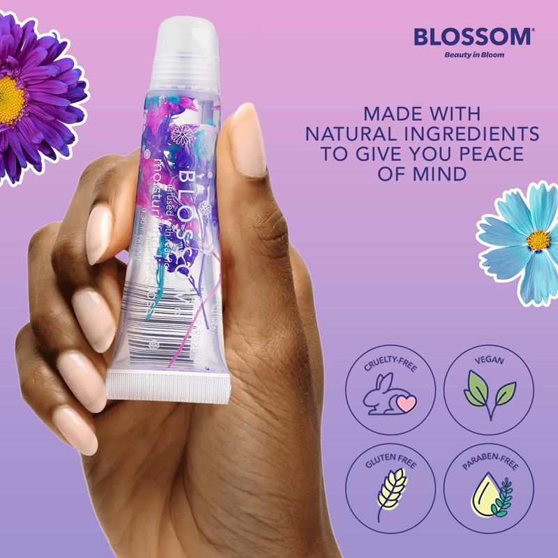 Blossom Scented Moisturizing Lip Gloss Tubes, Infused with Real Flowers,