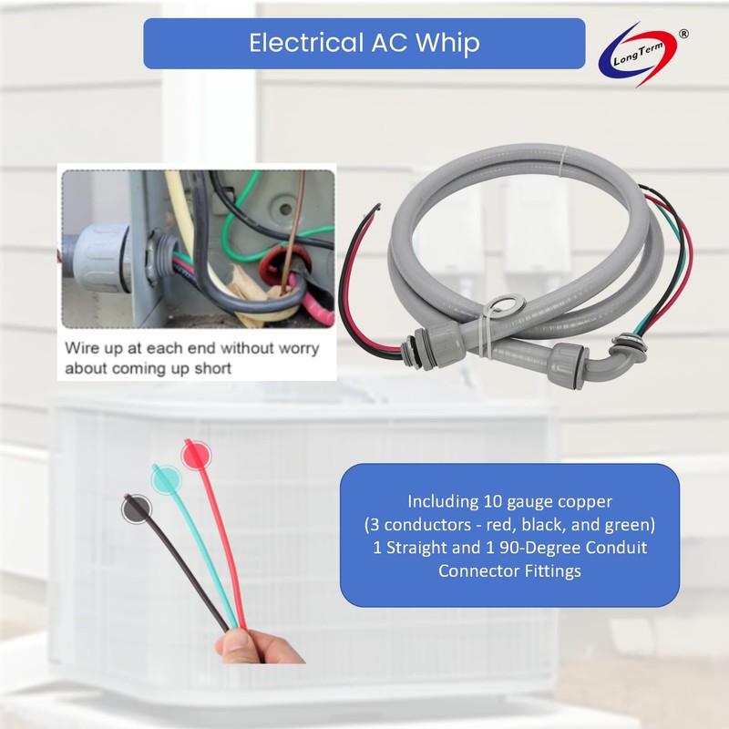 Electrical AC Whip Assembly -1/2" x 4ft Non-Metallic Liquid Tight