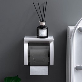 Beruyu Self Adhesive Toilet Paper Holder with Shelf, Waterproof Toilet Paper Roll Holder Wall Mount for Bathroom and Washroom, White