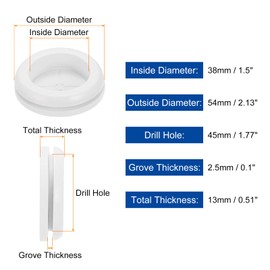 sourcing map 6Pcs Rubber Grommets 1-6/8" (45mm) Drill Hole, 1-2/4" (38mm) ID Double Sided Hole Plugs Ring Gasket for Firewall Cable Wire Protecting, White