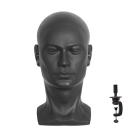 Black PVC Male Mannequin Head Professional Training Head Bald Manikin Head with Shoulder for Display Headphone Game Console Hats Wigs Jewellery Glasses Facemask Caps Model Head