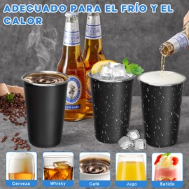 VIDA4U 6 Piezas Vasos de Acero Inoxidable 500 ml, Vasos de Agua Apilables, Copas Vino Acero 304 Prácticas y Resistentes para Fiestas, Viajes, Campamentos, Restaurantes y Bares (Negro)