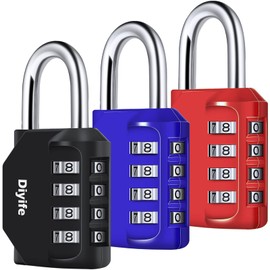 Diyife Pack of 3 4-Digit Combination Lock, Padlock, Weatherproof Metal, Plated Steel Combination Lock for School, Gym Locker, Black, Red, Blue