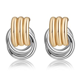 shinelab Mixed Color Metal Chunky Knot Link Geometric Drop Dangle Earrings Studs for Women