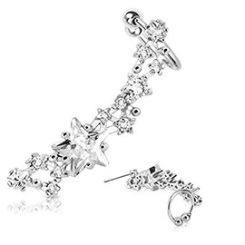 Paula and Fritz® Unisex Ear Clips Creole Clip Earrings Surgical Stainless Steel 316L Ear Studs Rows Stars Star Cubic Zirconia, Stainless Steel