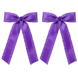 5.5" Long Tail Dark Purple Ribbon Hair Bows Clip for Women Girls,Solid Satin Plum Ruffle Ribbon Hair Pins Barrettes, Mardi Gras Costume Decor Accessory Easter Gift