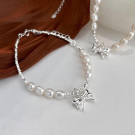 Stocking Stuffers Holiday Outfits for Women 2024 Bow Bracelet for Women Pearl Bracelet Crystal Beaded Bracelet Cute Bow Charm Bracelet Silver Bow Bangle Bracelet Birthday Jewelry Gift Valentines Day Gifts for Friends