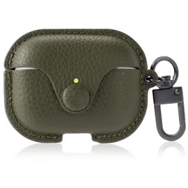 JAC AirPods Pro Case Cover 1st Generation / 2nd Generation Air Pods Pro Case with Front LED Lamp Visible Premium Genuine Leather Cowhide Full Protection Shockproof Wireless Charging Compatible (Car