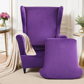 Mingfuxin Wingback Chair Covers 2 Piece Set Stretch Wing Chair Cushion Sofa Slipcover, Removable Velvet Wing Back Armchair Slipcovers Furniture Protector for Living Room Bedroom Hotel