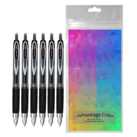 Uni-ball Signo 207 Roller Ball Retractable Gel Pens, Micro Point (0.5mm), Black Ink, 6 Count, Bundle with Plastic Reusable Pouch