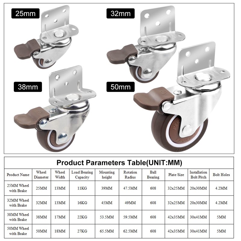 DBREAKS Swivel castors set, 38 mm x 4, TPE, L