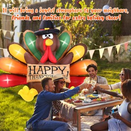 MICOCAH 6FT Thanksgiving Inflatables Turkey Decor with Pilgrim Hat & Colorful Tail, Build in LEDs Blow up Turkey Inflatable Outdoor Indoor Lawn Yard Thanksgiving Decorations - Autumn Holiday Harvest