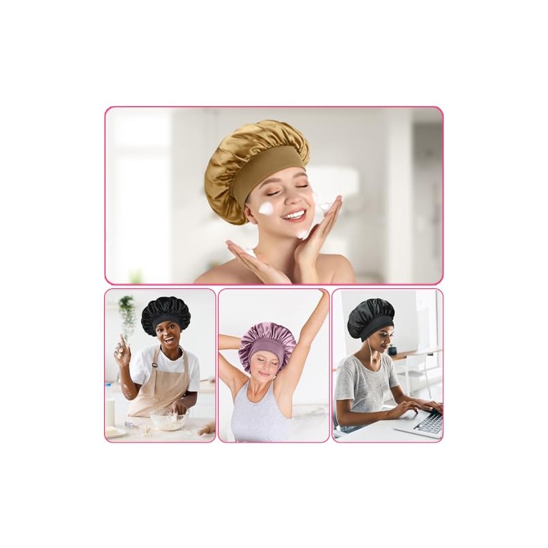 6 Piezas Gorro de Seda para Dormir Ajustable, Capó Gorro