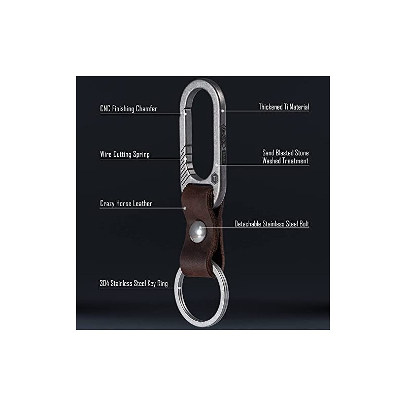 KeyUnity KM02 Titanium Belt Clip Carabiner Leather Keychain Holder with