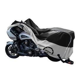 Heavy Duty Motorcycle Cover, Breathable, Reflective Strips, Elastic Bottom, Luggage Strap, Lockable Grom, Durable Sewn Cutouts, Outdoor, Waterproof (Black/Silver, Extra Large)