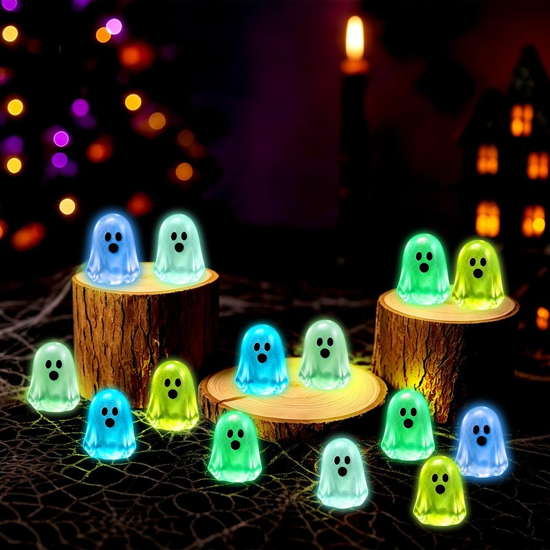 100PCS Halloween Mini Ghosts Figures Resin Ghost Figurines Glow in