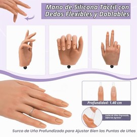 Mano de práctica para uñas acrílicas, maniquí de silicona realista con dedos flexibles para uñas acrílicas, entrenamiento de esmalte de gel, kit compl
