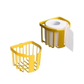 Toilet Paper Holder, 2Pcs Tissue Box Cover Self Adhesive Wall Mounted Facial Tissues Box Wall Mount Paper Holder Basket for Bathroom Kitchen (Yellow)