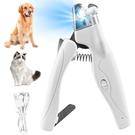GOMETY Nail Scissors for Dogs Cats with LED Light, Professional Nail Clippers with Splash Resistant Protection Device & Nail File Cat Nail Scissors for Medium and Small Pets Claw Care