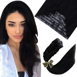 Easyouth Clip in Hair Extensions Human Hair PU Clip in Hair Extensions Real Human Hair Black Hair Extensions Clip ins 14 Inch 70G